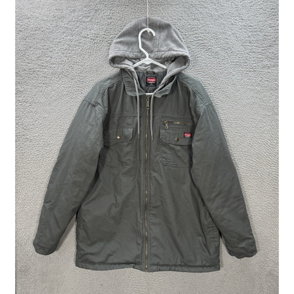 Wrangler Jacket Adult Large Gray Canvas Hooded Quilt Lined Shacket Workwear